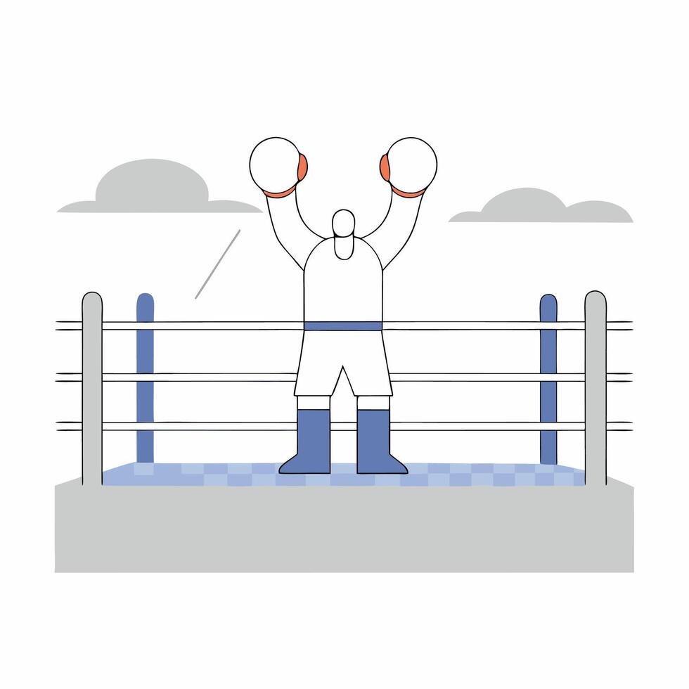 Winning Boxer Line Art Illustration Victory Pose. vector