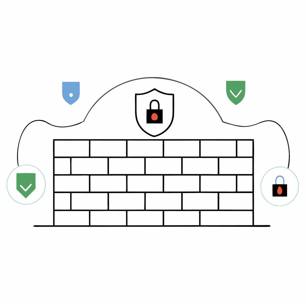 Robust Firewall Security Illustration Network Protection, Data Safety. vector