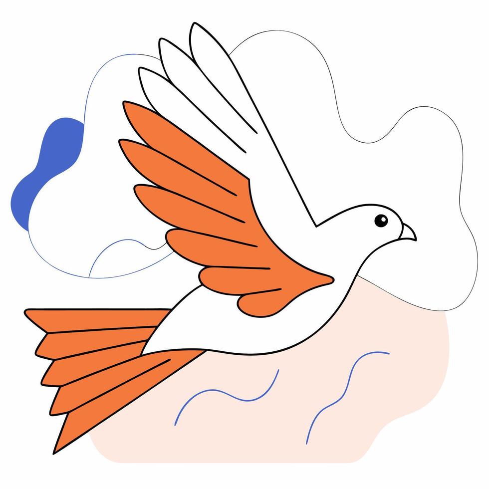 Minimalist White Dove Orange Wings Flight Peace Freedom Hope Graphic. vector