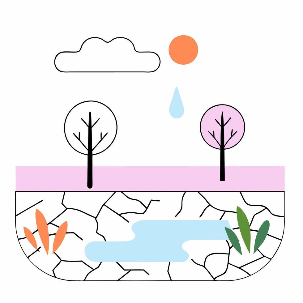 Drought Illustration Cracked Earth, Minimalist Design. vector