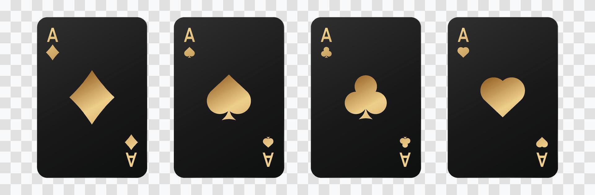 Golden gambling card suits. Black deck for poker vector