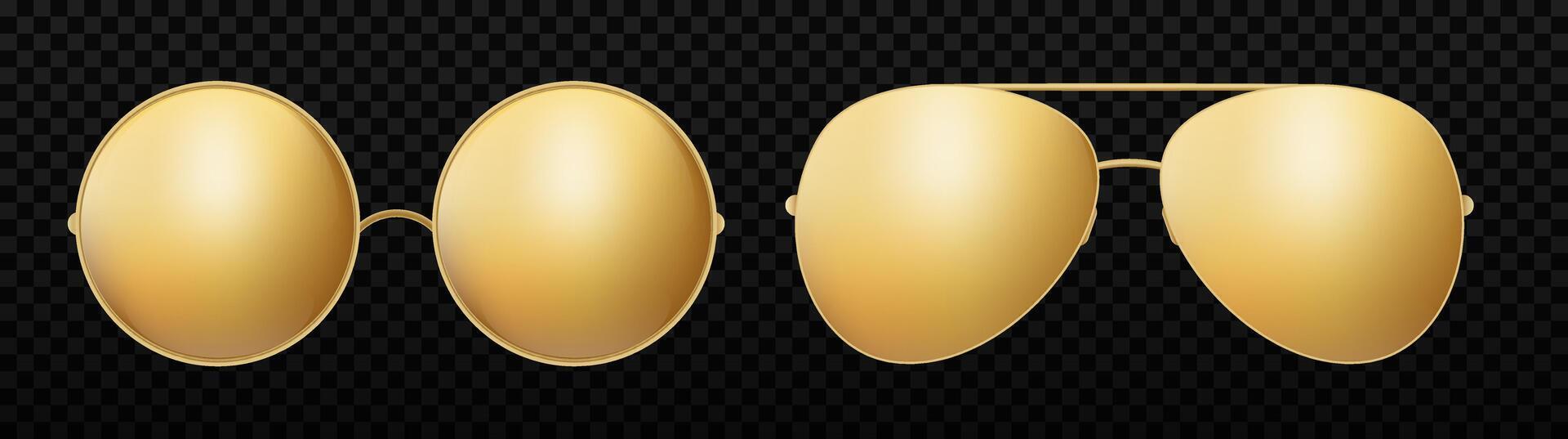 Gold round luxury sunglasses with gold frame. vector