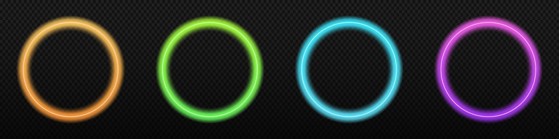 Neon circle glowing ring. Round transparent colored neon frame vector
