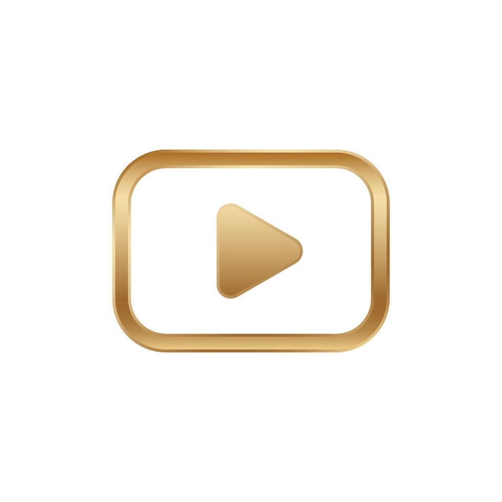 Golden play 3D button. Gold square play. vector