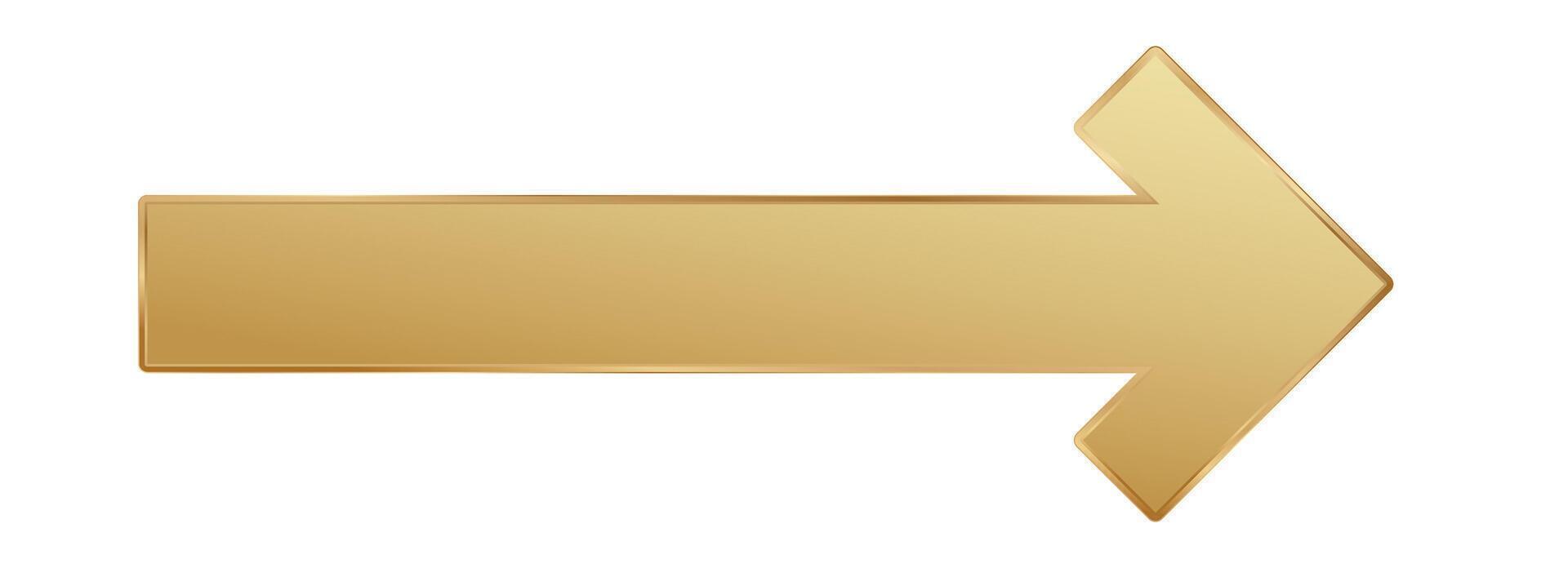 Shiny gold arrow pointing right for guidance and direction vector