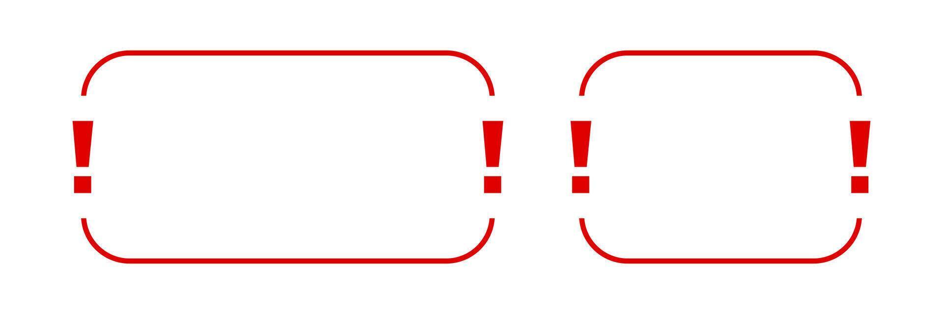 Exclamation marks inside red rectangles vector