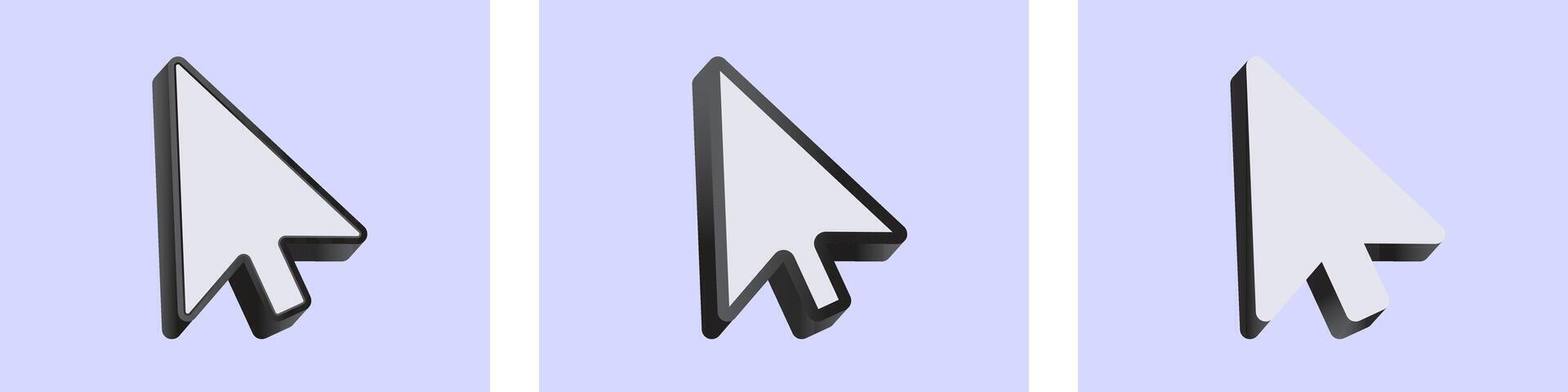 Three black and white cursor icons on light background vector