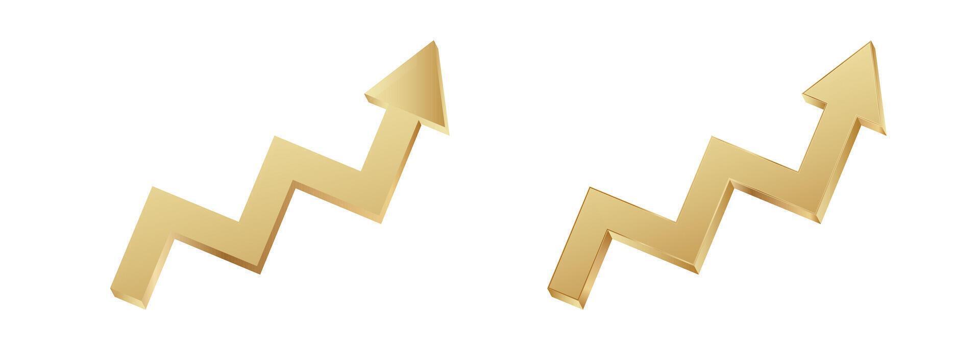 Gold zigzag arrows pointing upward symbolizing growth vector