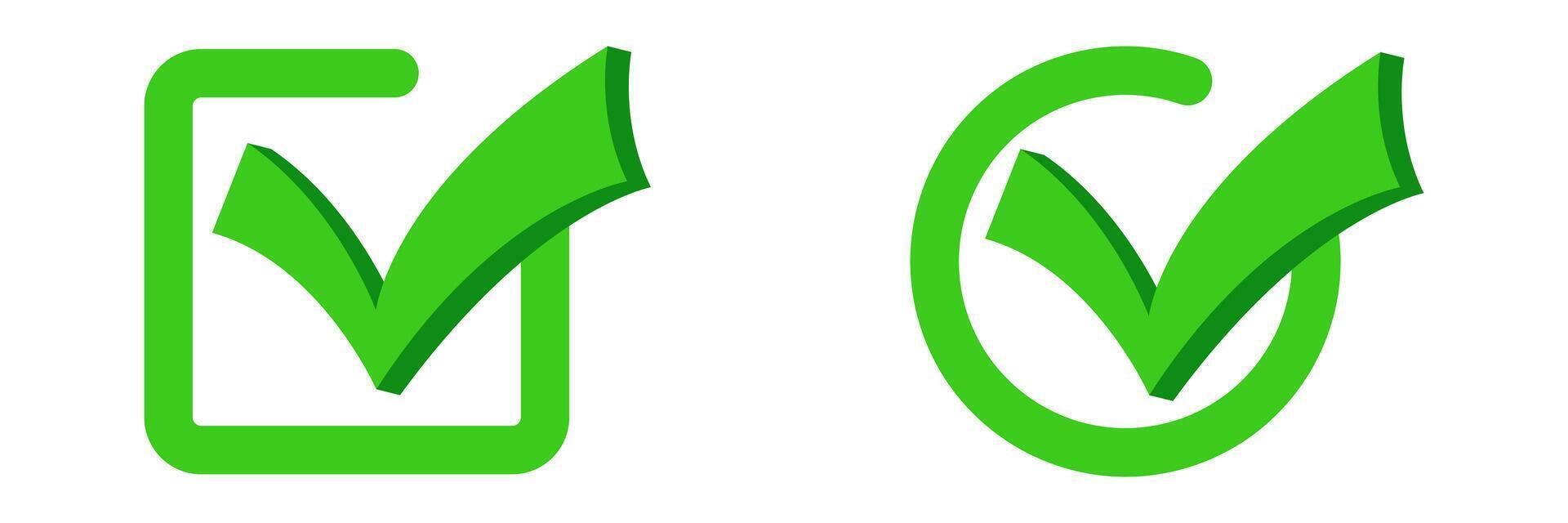Green check mark symbols in square and circle shapes vector