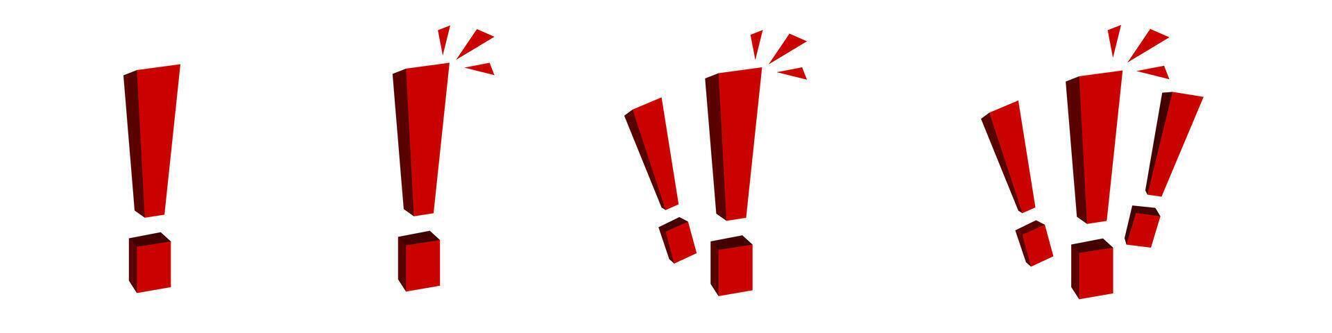 Four red exclamation marks in different angles and perspectives vector