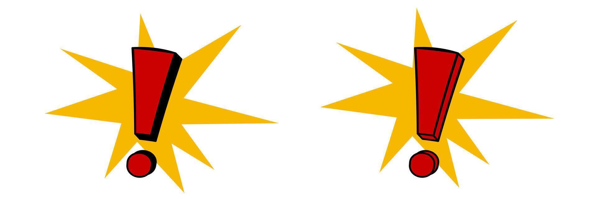 Bold red exclamation symbols with yellow starburst design vector