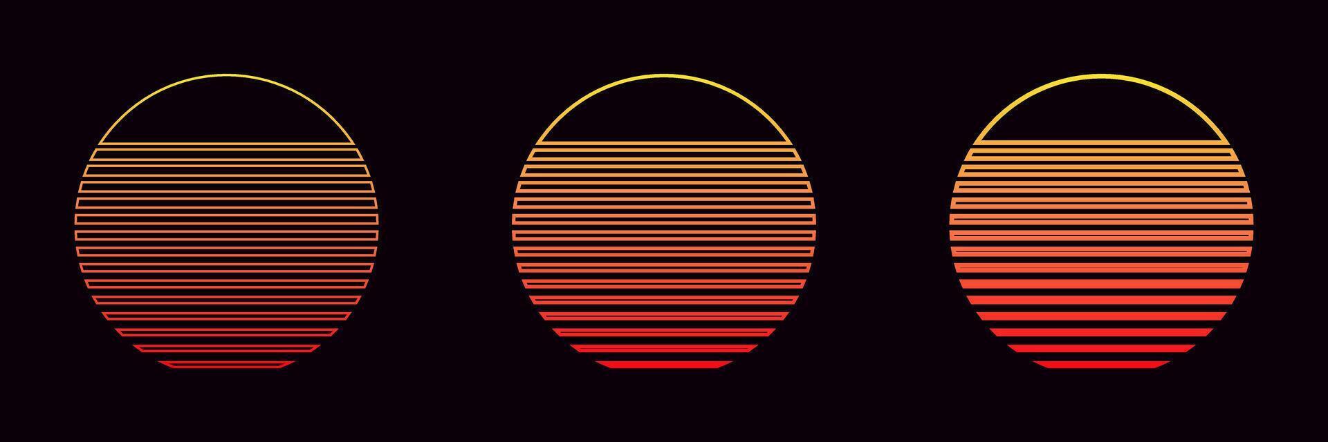 Gradient circles with horizontal lines in varying warm colors vector