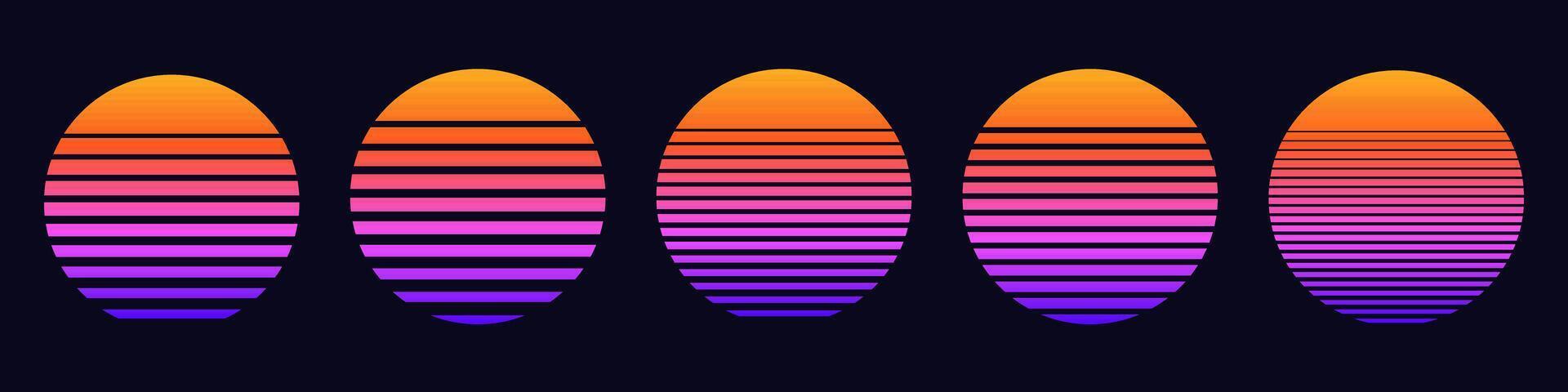 Colorful gradient sunset ovals with horizontal stripes vector