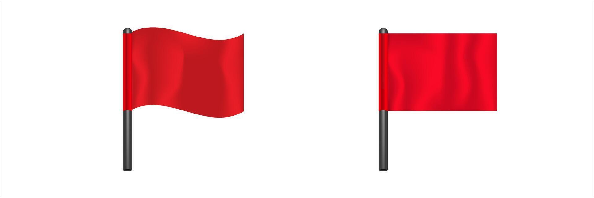 Waving and straight red flags on black poles vector