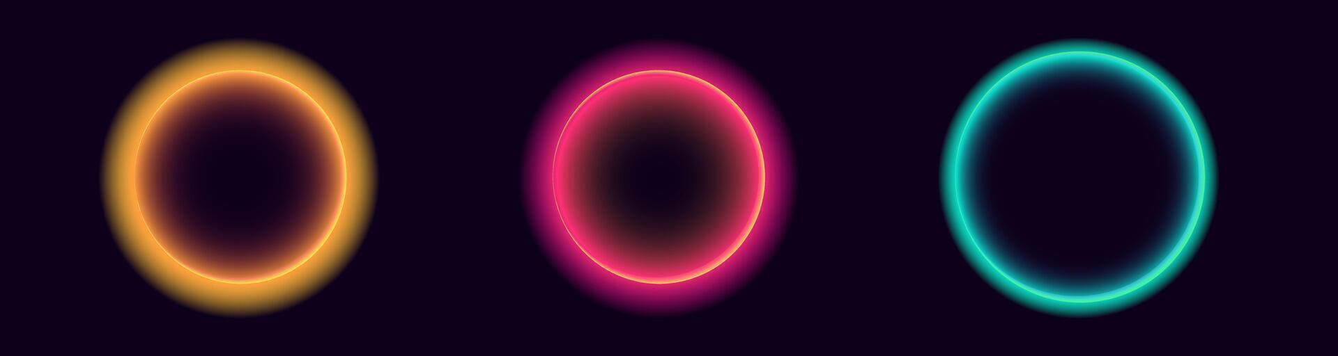 Vibrant glowing neon circles on dark background vector