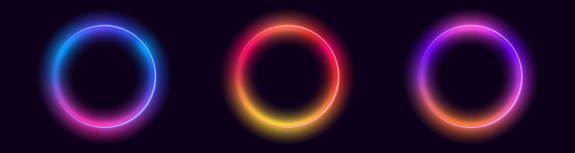 Neon glowing rings on dark background with vibrant colors vector