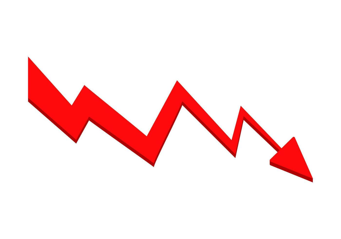 Red zigzag arrow pointing downward shows a decline vector