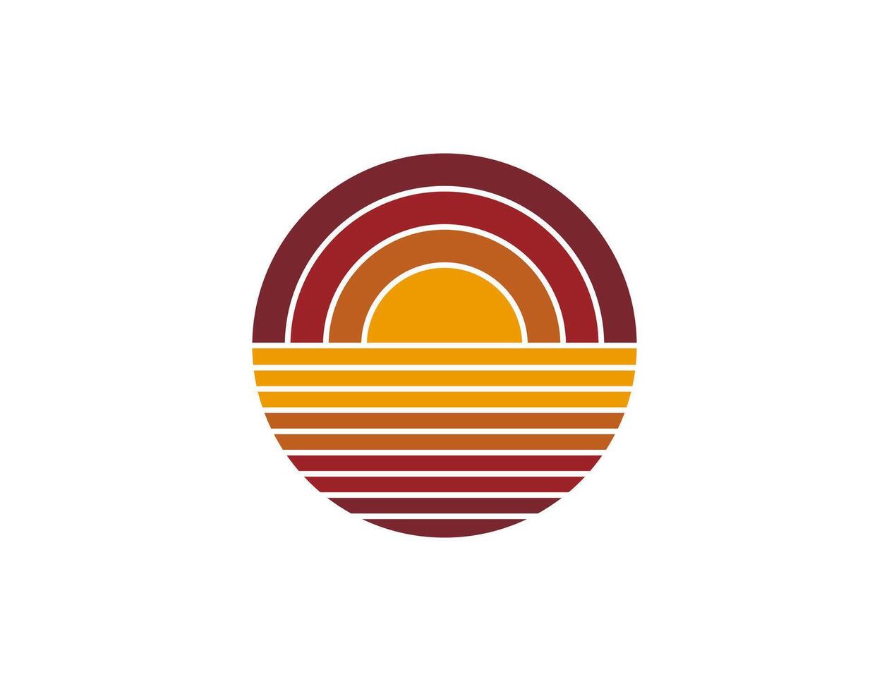 Retro sun circle with geometric stripes in eighties style vector
