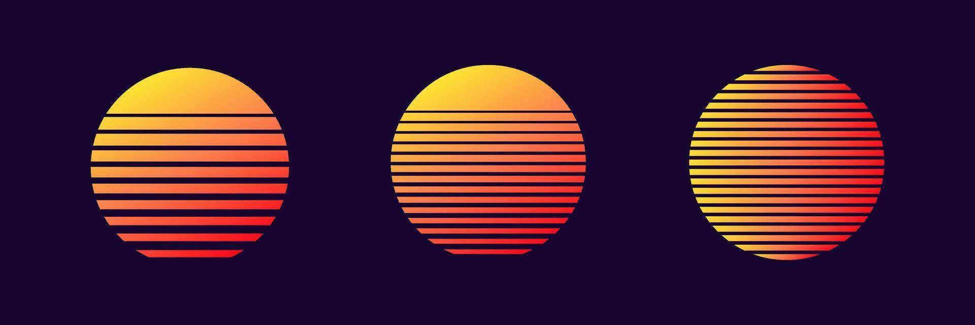 Geometric gradient circles with striped patterns in warm tones vector