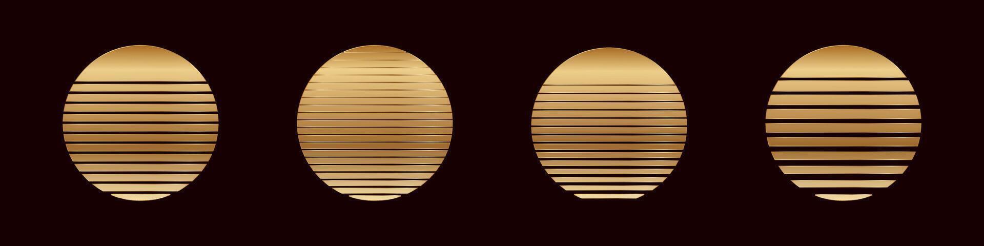 Golden oval objects with horizontal lines on dark surface vector