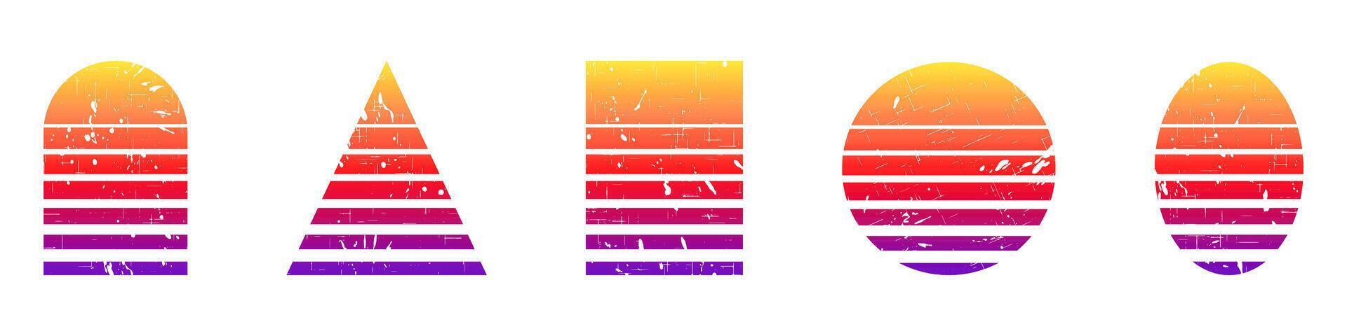 Geometric shapes with gradient stripes and grunge texture vector