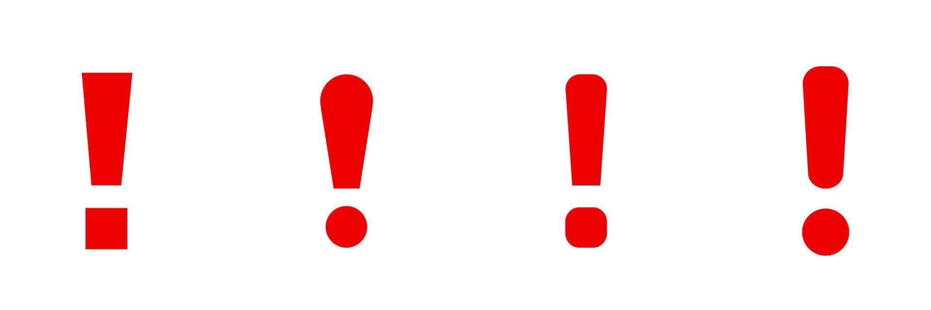 Row of bold red exclamation marks in different styles vector