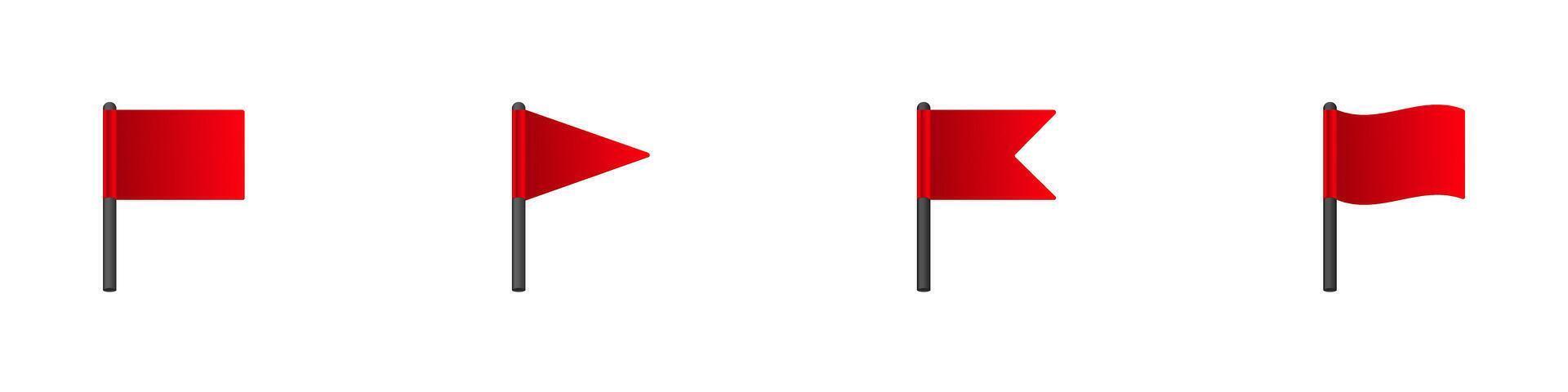 Four red flags on poles in simple design vector