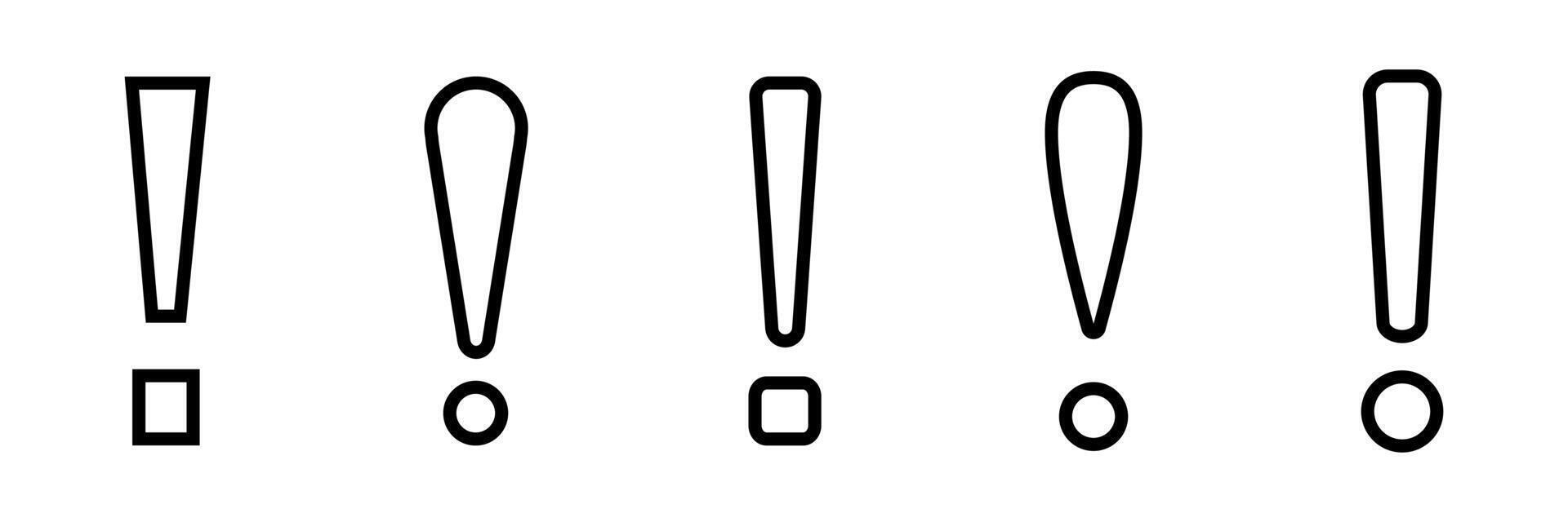 Five exclamation marks in different styles in a row vector