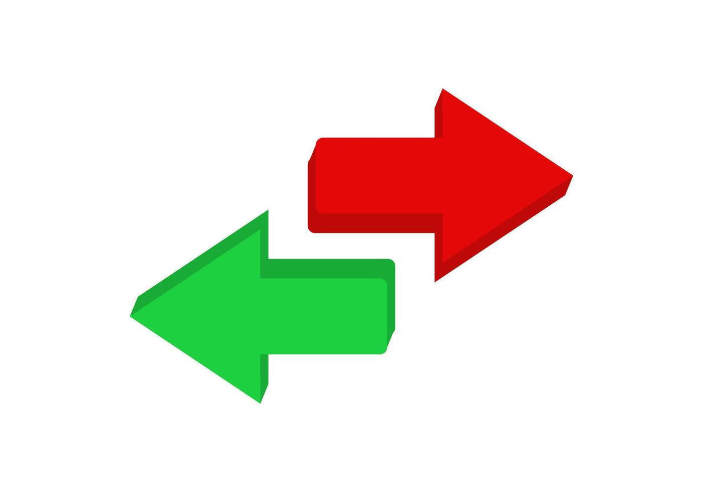 Red and green arrows pointing in opposite directions vector