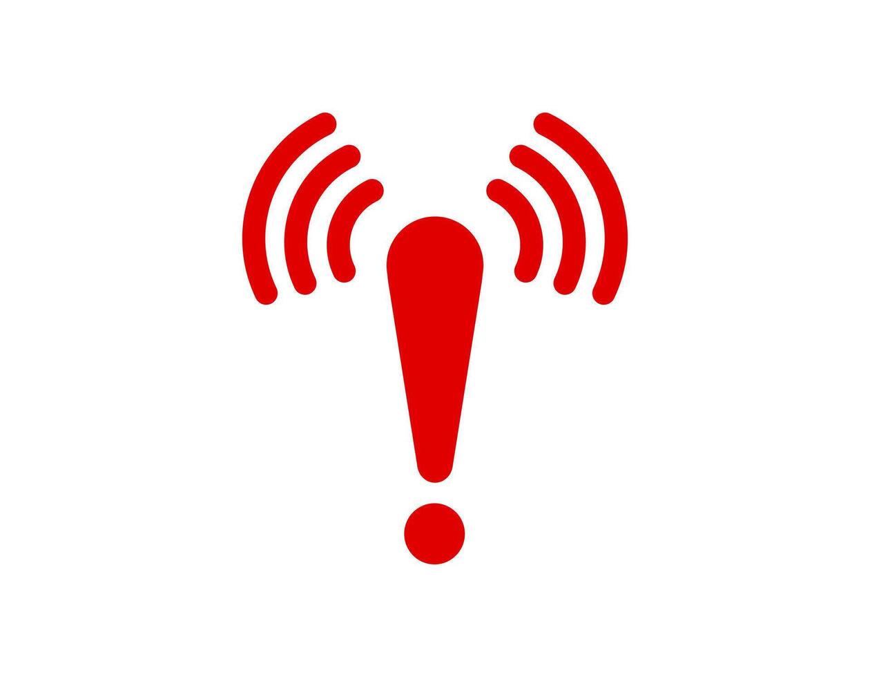 Red alert icon with exclamation mark and signal waves vector