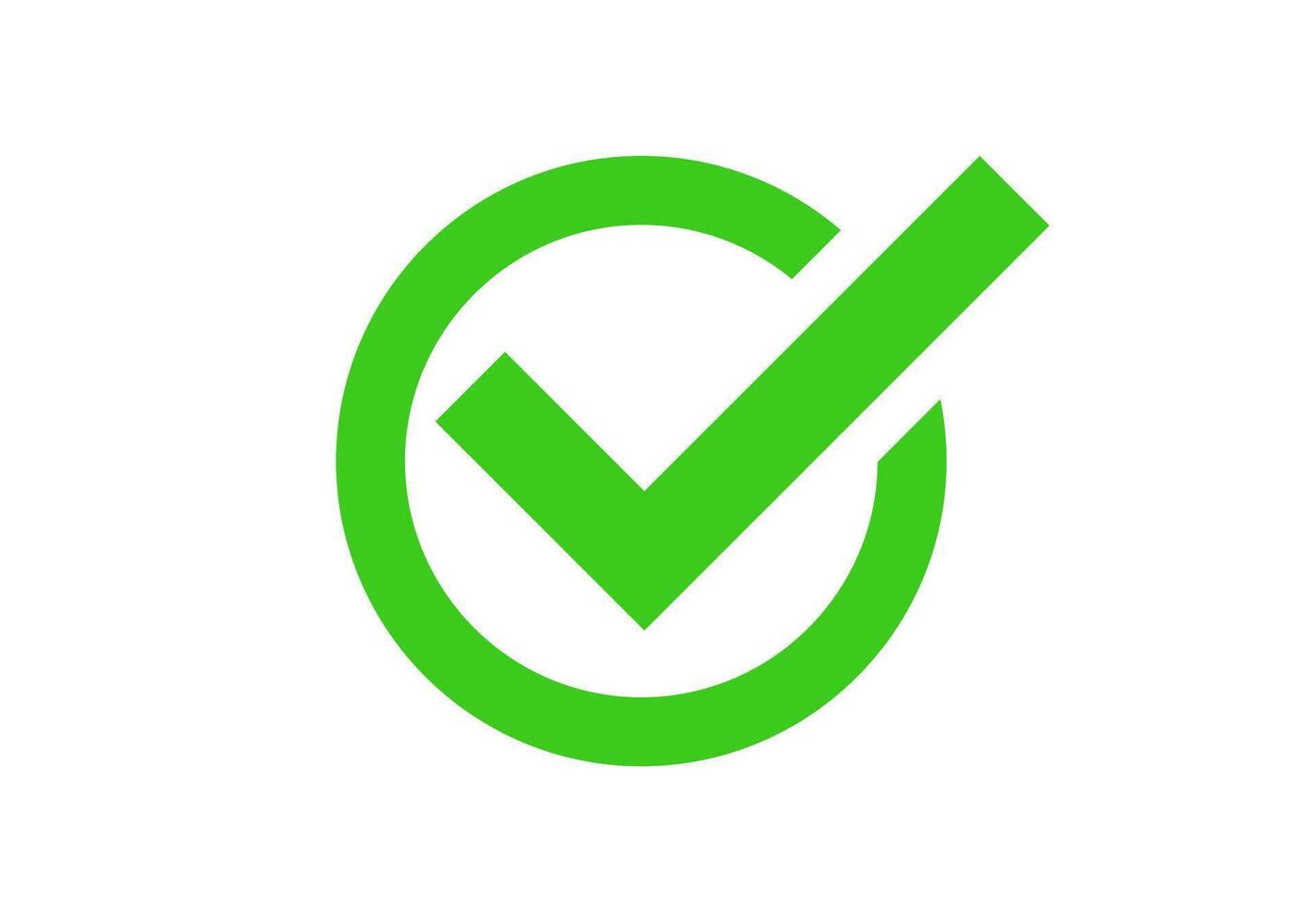 Green checkmark icon for approval and success vector
