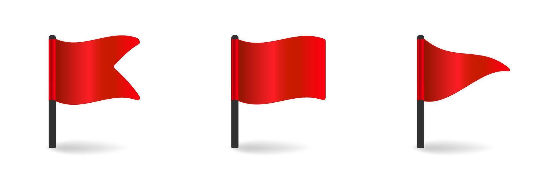 Three red flags waving on black poles vector