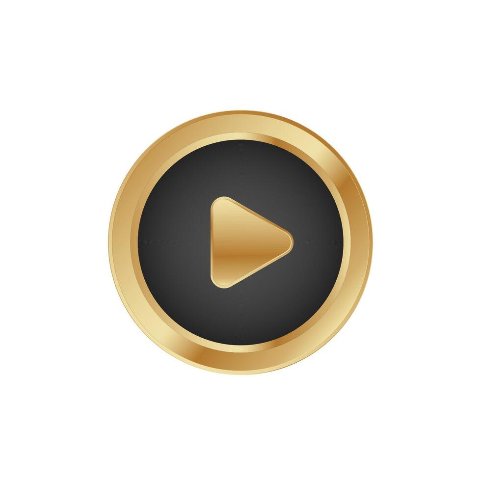 Golden play 3D button. Gold square play. vector