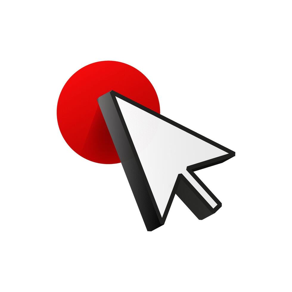 White cursor for computer click on red button. vector
