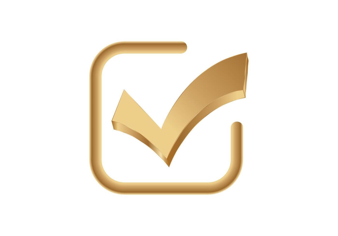 Golden checkbox icon with bold check mark vector