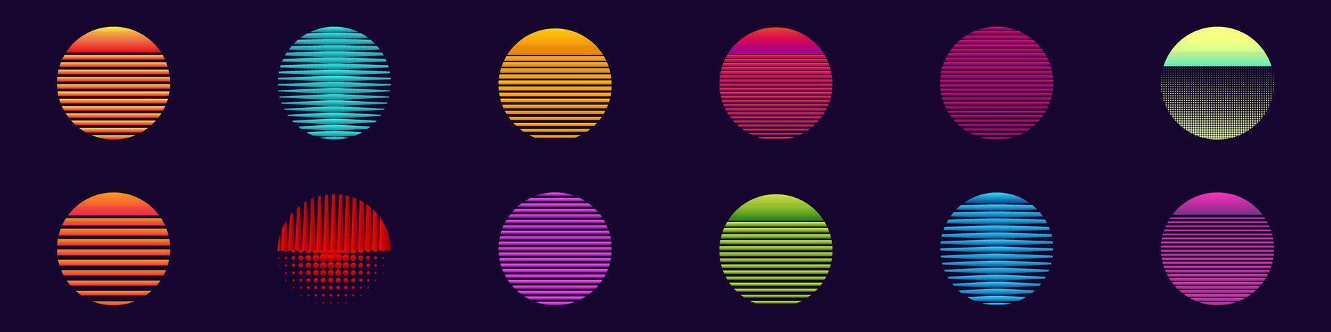 Colorful gradient ovals with striped patterns and neon glow vector