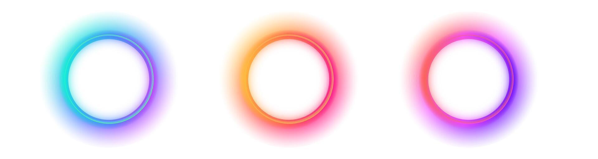 Colorful gradient circle designs with vibrant glow on white background vector