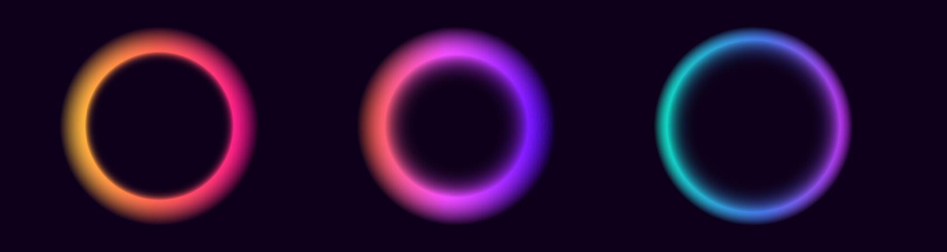 Glowing multicolor neon rings on black background vector