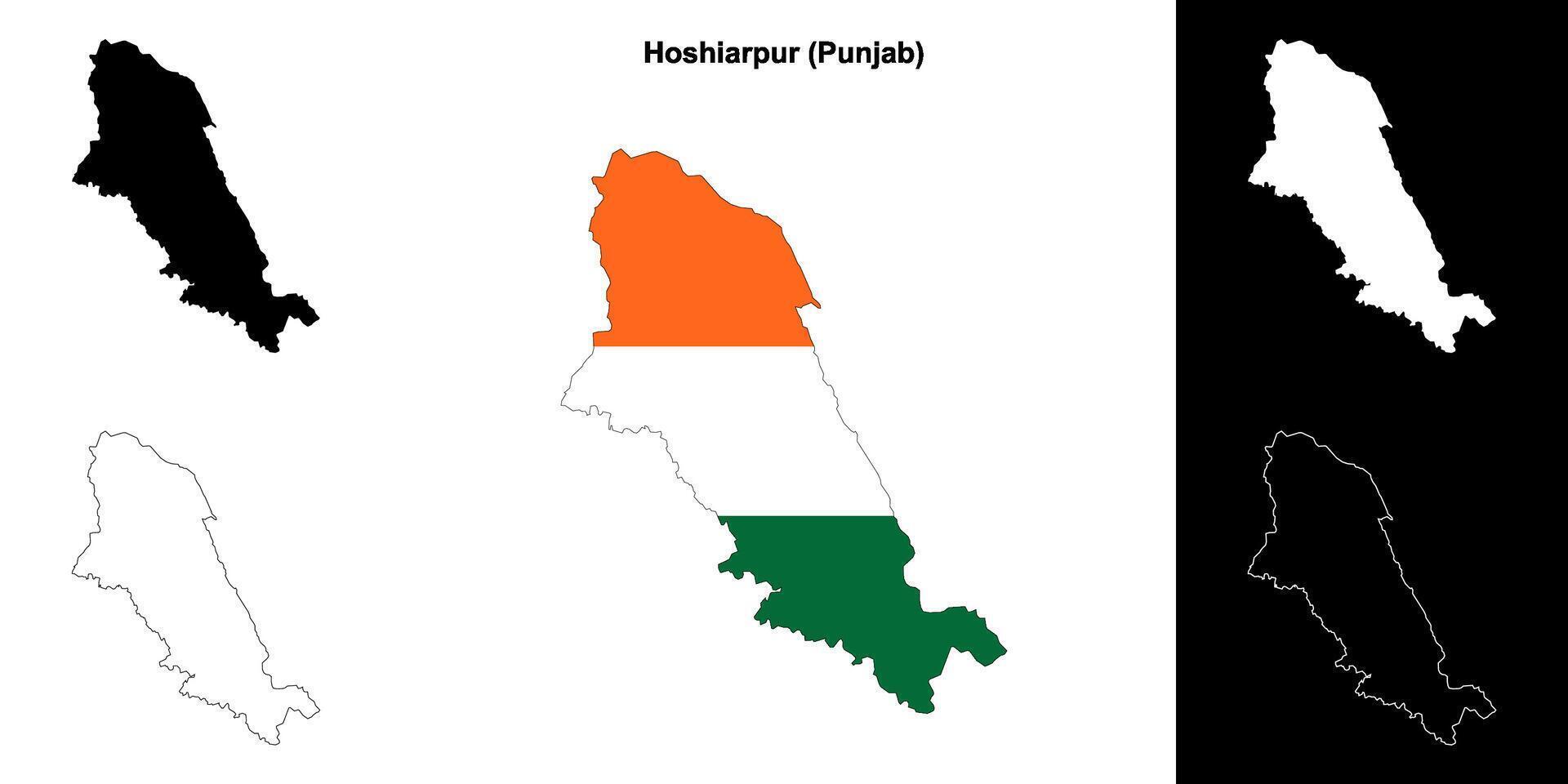 Hoshiarpur district, Punjab blank outline map set vector