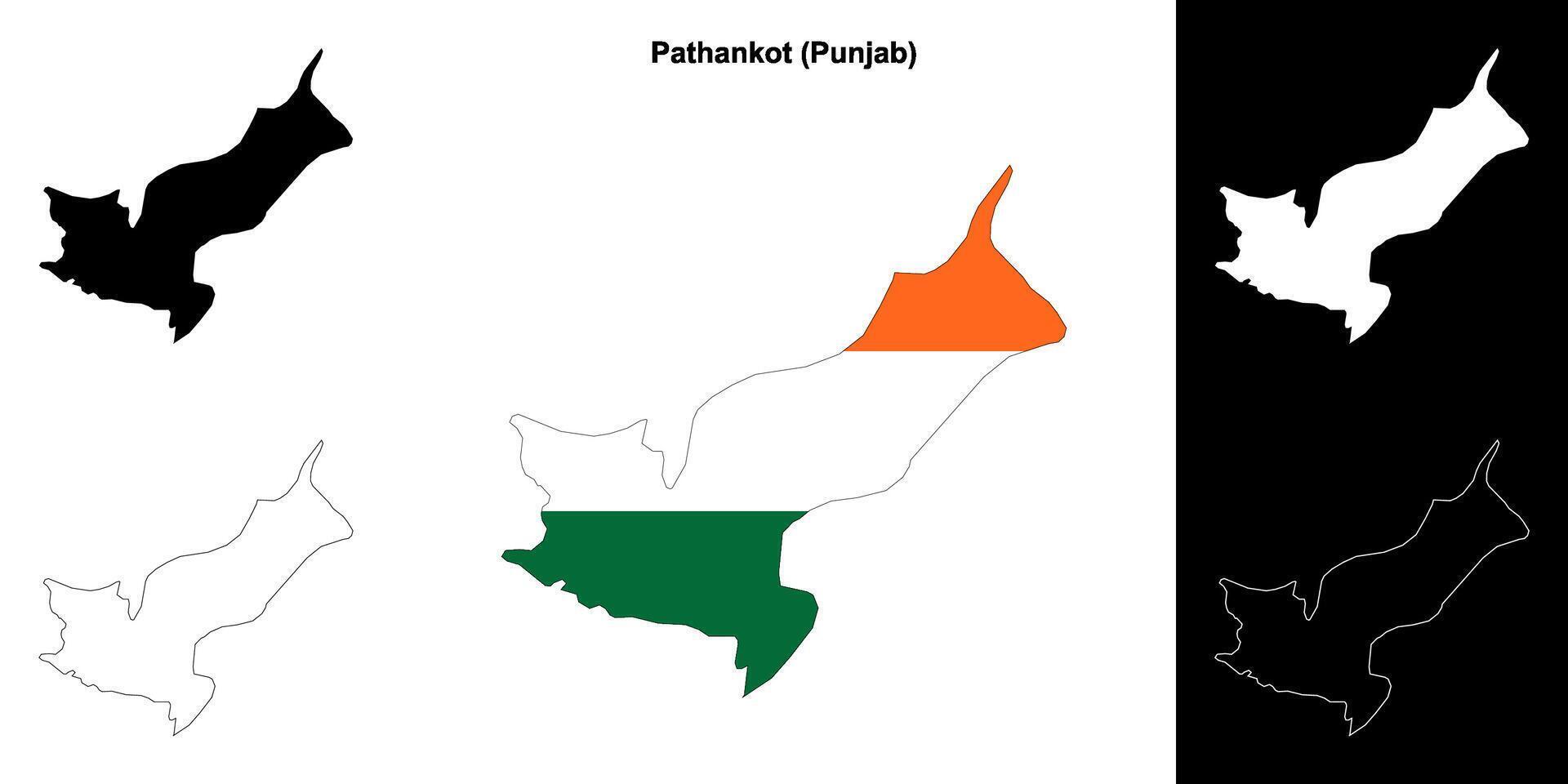 Pathankot district, Punjab blank outline map set vector