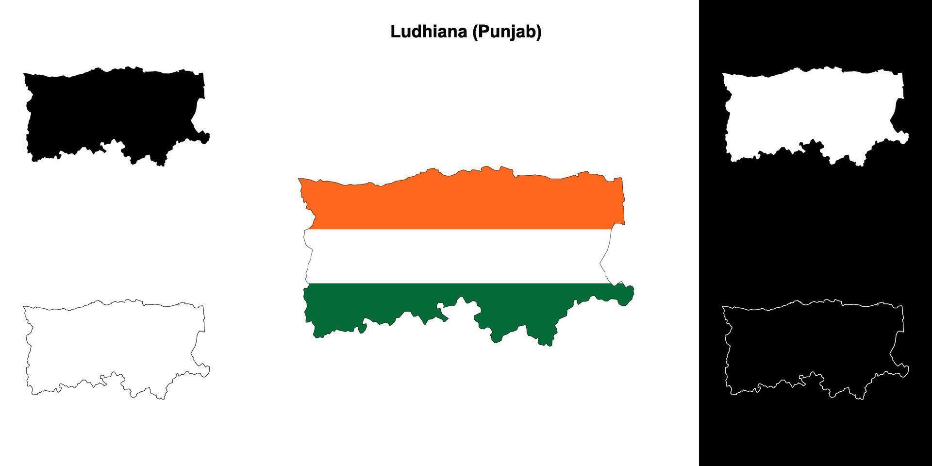 Ludhiana district, Punjab blank outline map set vector