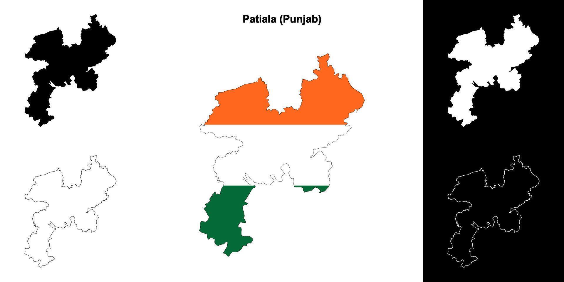 Patiala district, Punjab blank outline map set vector