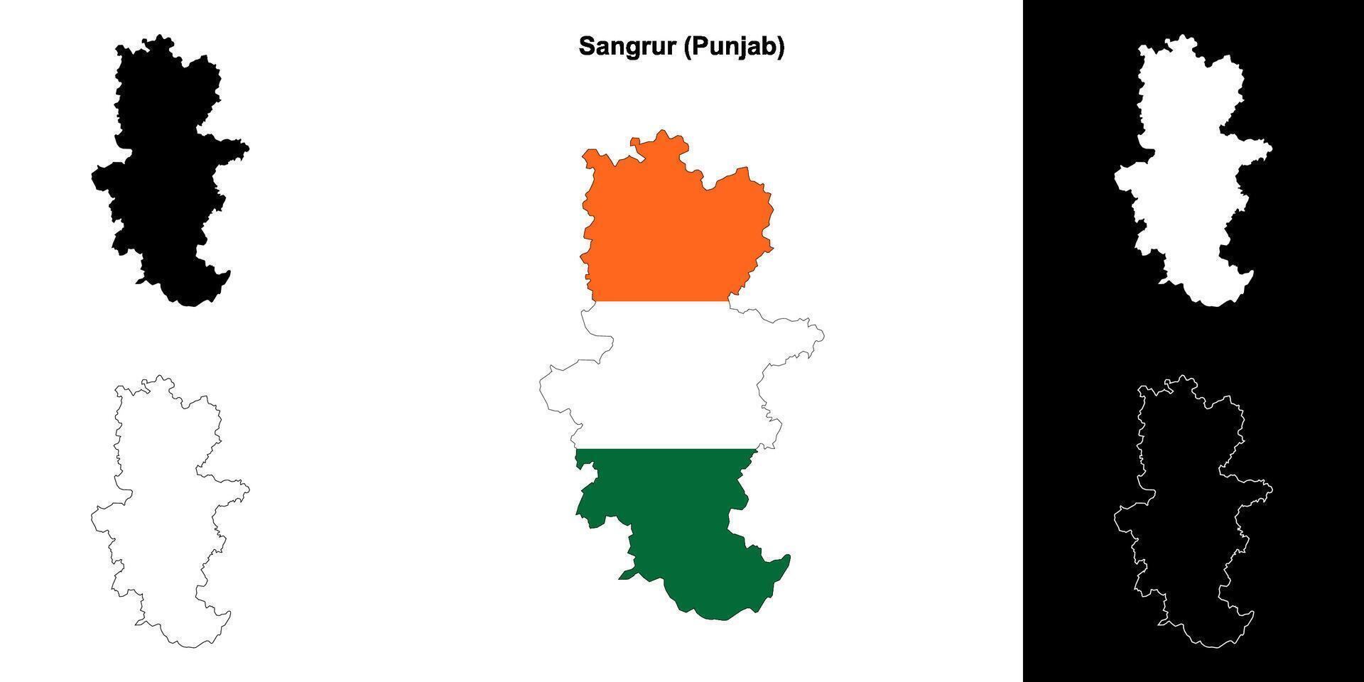 Sangrur district, Punjab blank outline map set vector