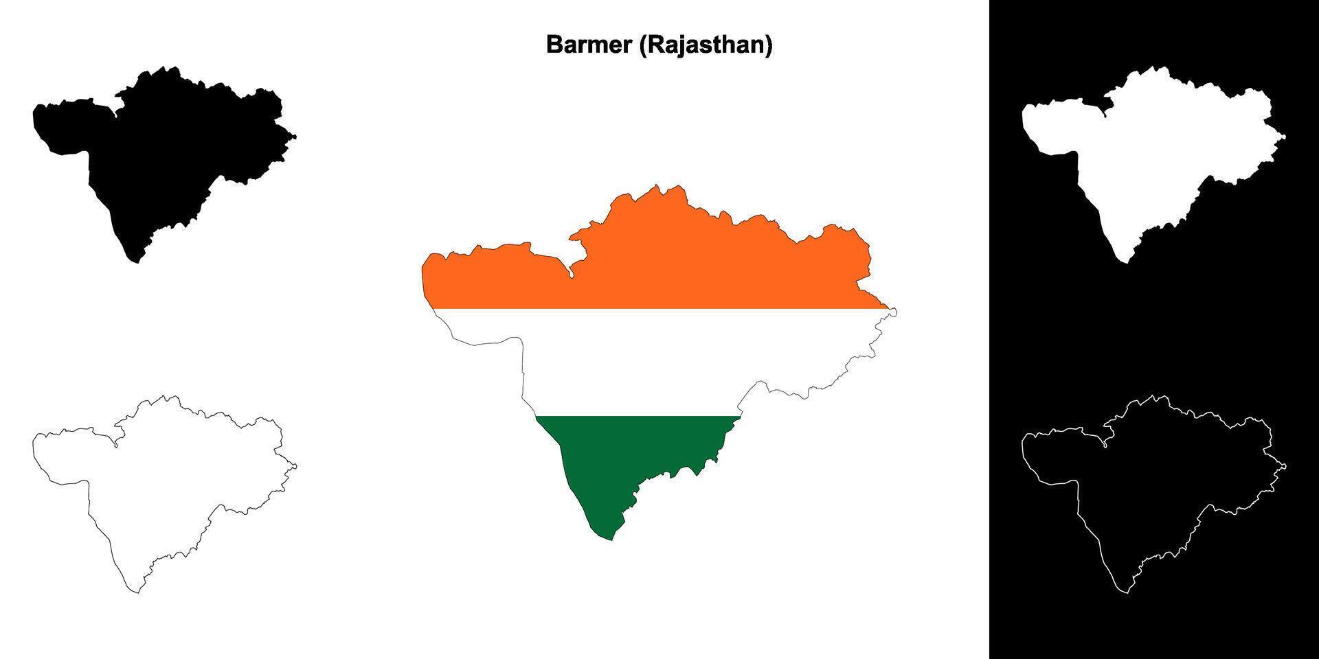 Barmer district, Rajasthan blank outline map set vector