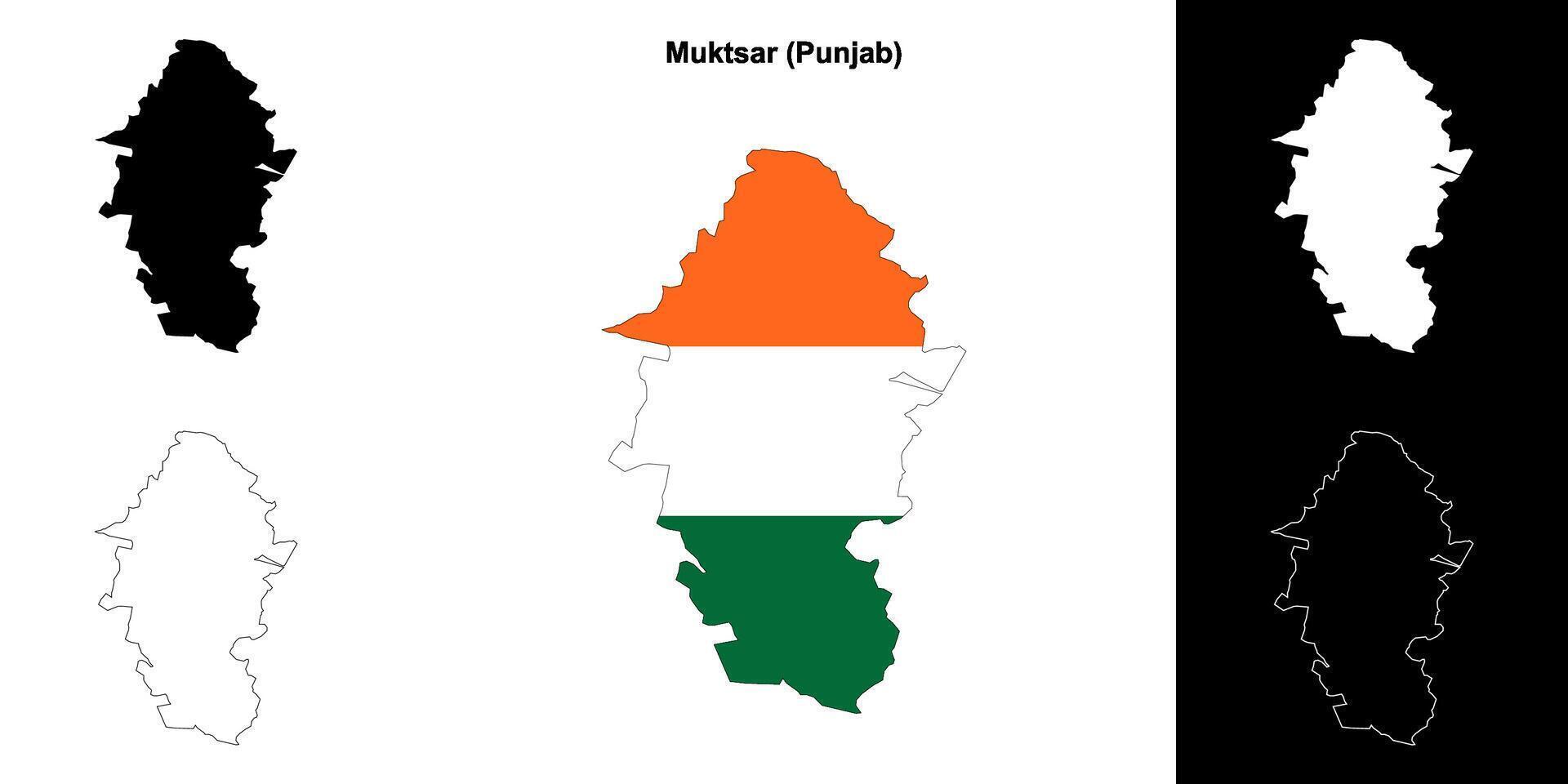 Muktsar district, Punjab blank outline map set vector