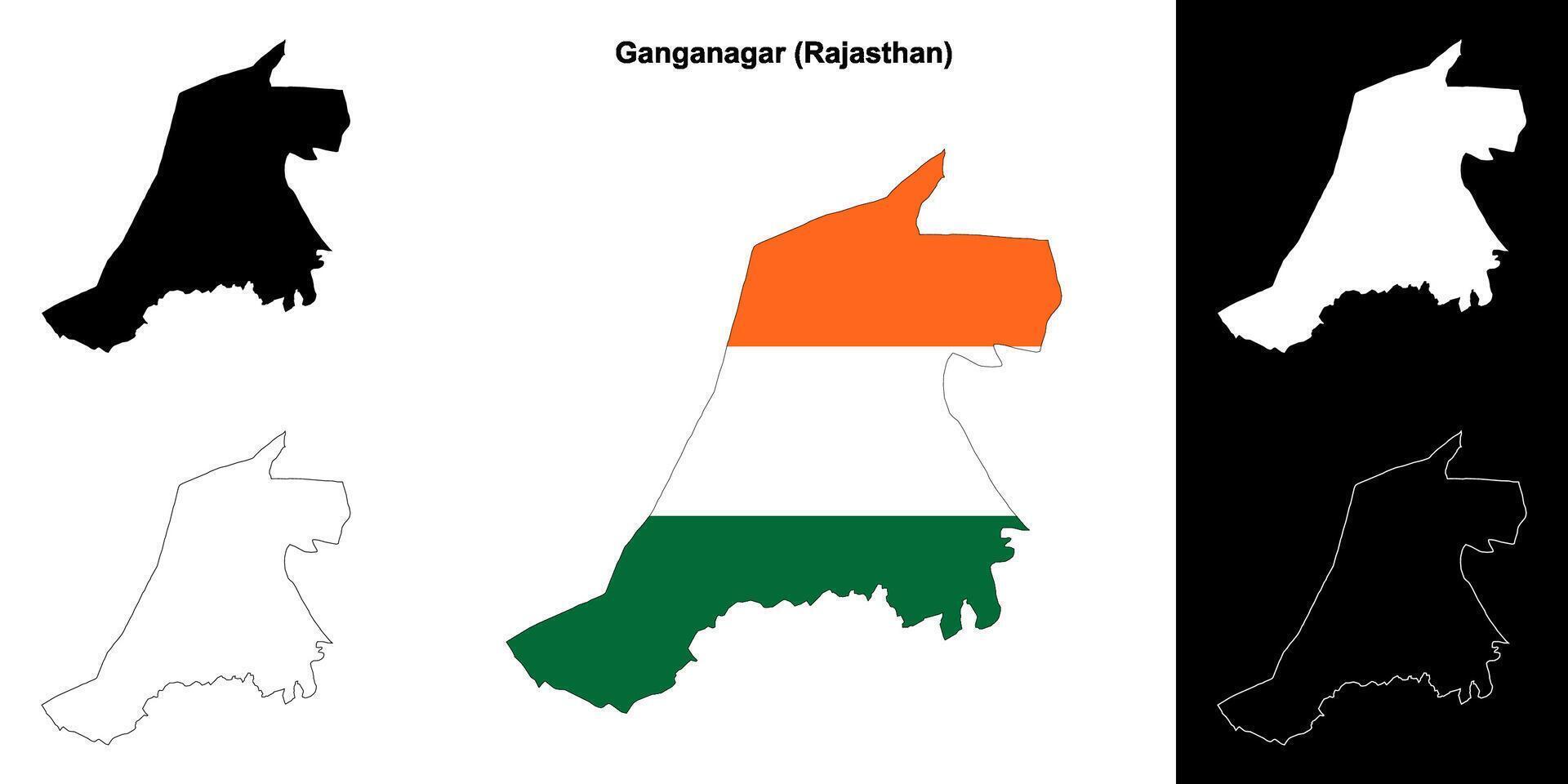 Ganganagar district, Rajasthan blank outline map set vector