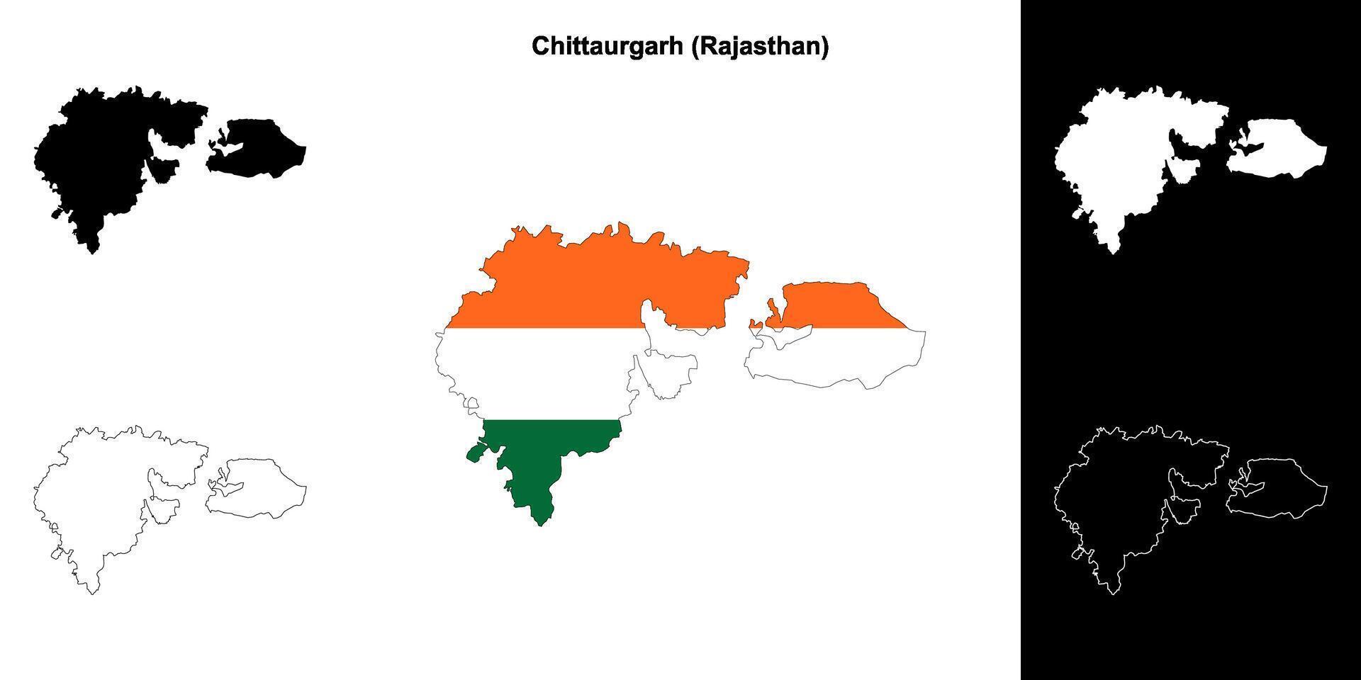 Chittaurgarh district, Rajasthan blank outline map set vector
