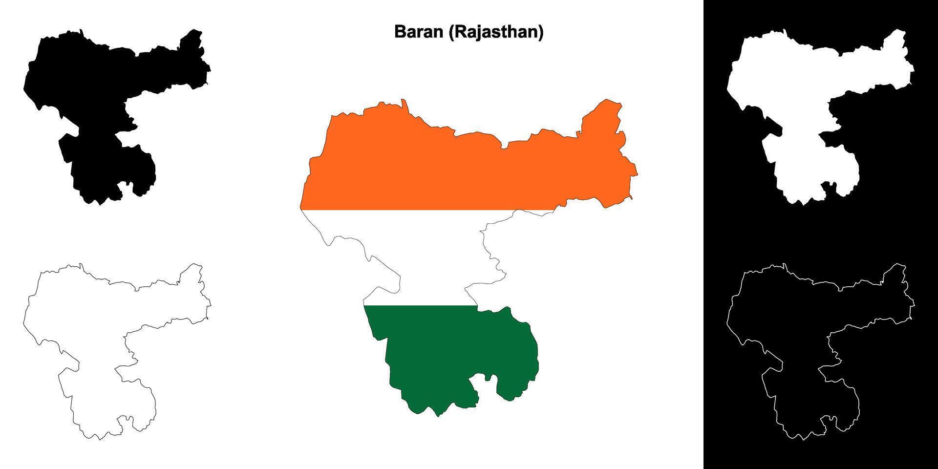 Baran district, Rajasthan blank outline map set vector