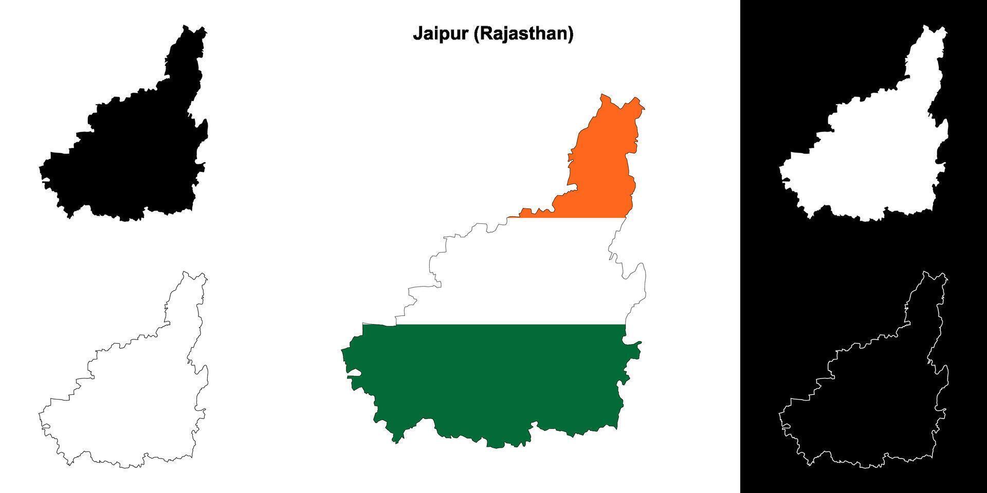 Jaipur district, Rajasthan blank outline map set vector