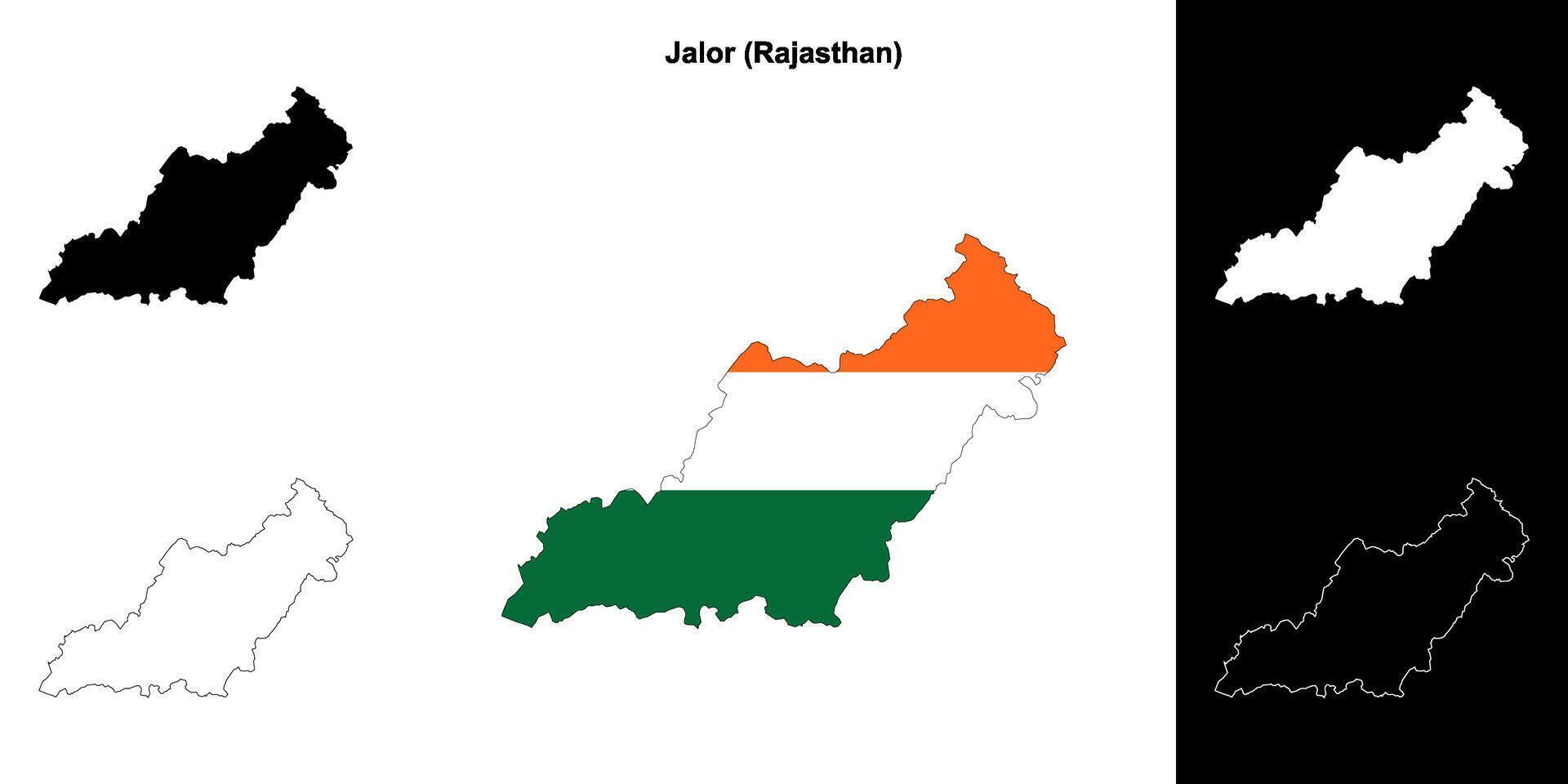 Jalor district, Rajasthan blank outline map set vector